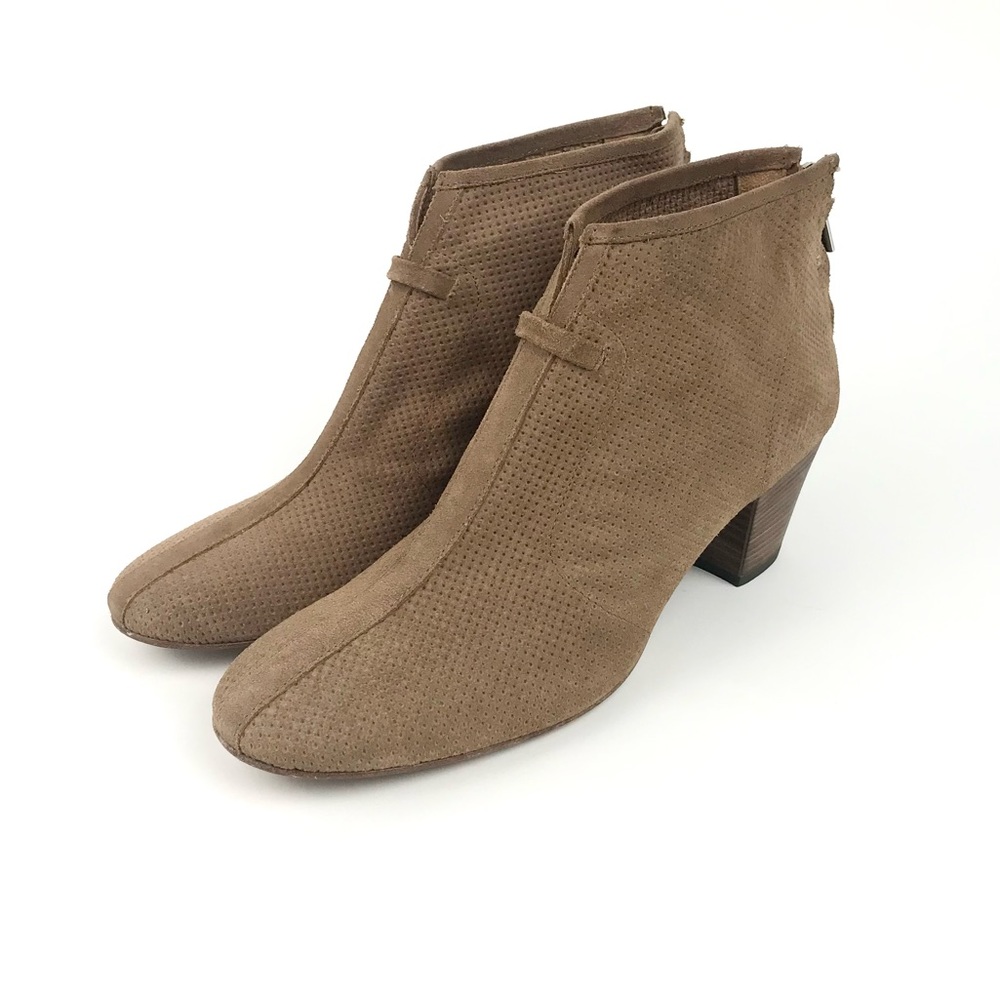 AQUATALIA Xcellent Perforated Suede Tan Leather Ankle Zip Booties Size 10